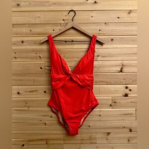 J. Crew Size 8/Medium Bright Red Twist Front One Piece Swimsuit